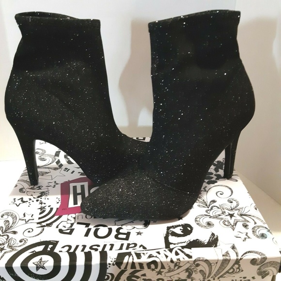 Womens  Black Sparkly Fashion Ankle Boots Heels - Picture 4 of 6